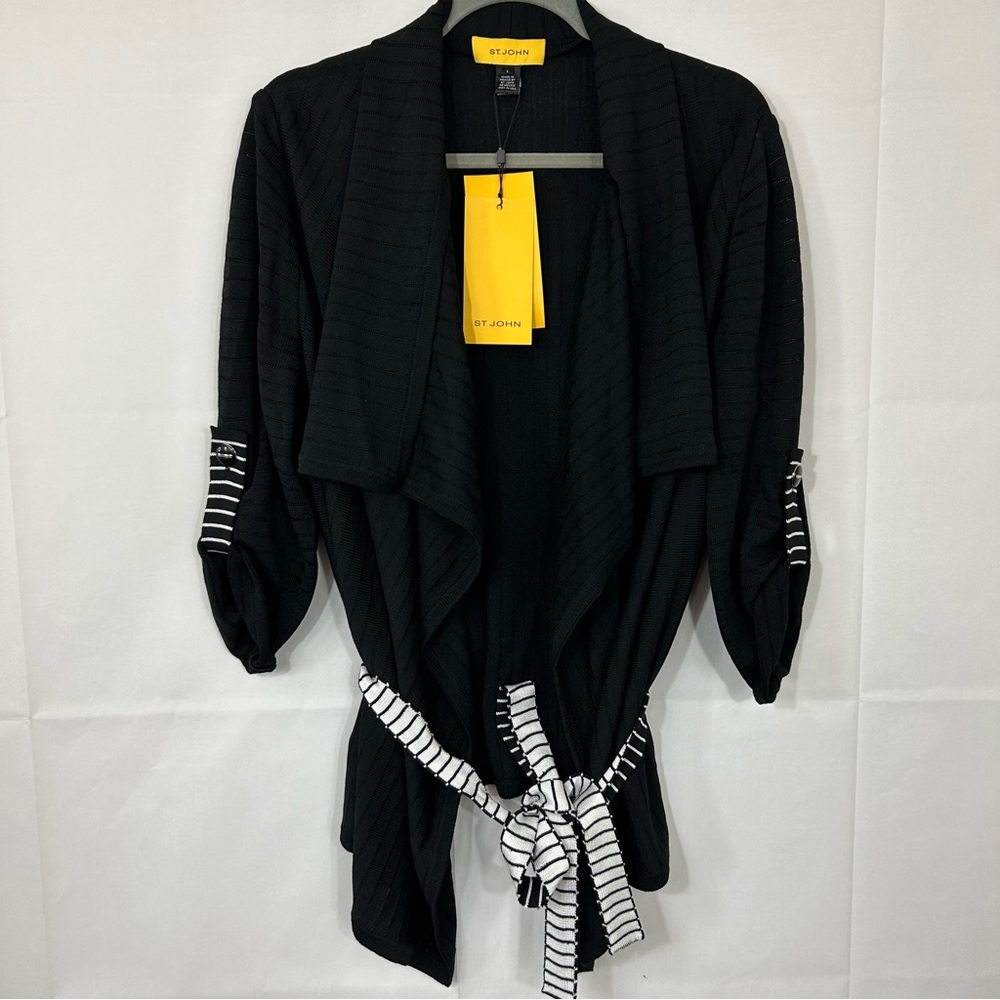 ST JOHN black cardigan wool blend size large new with tags